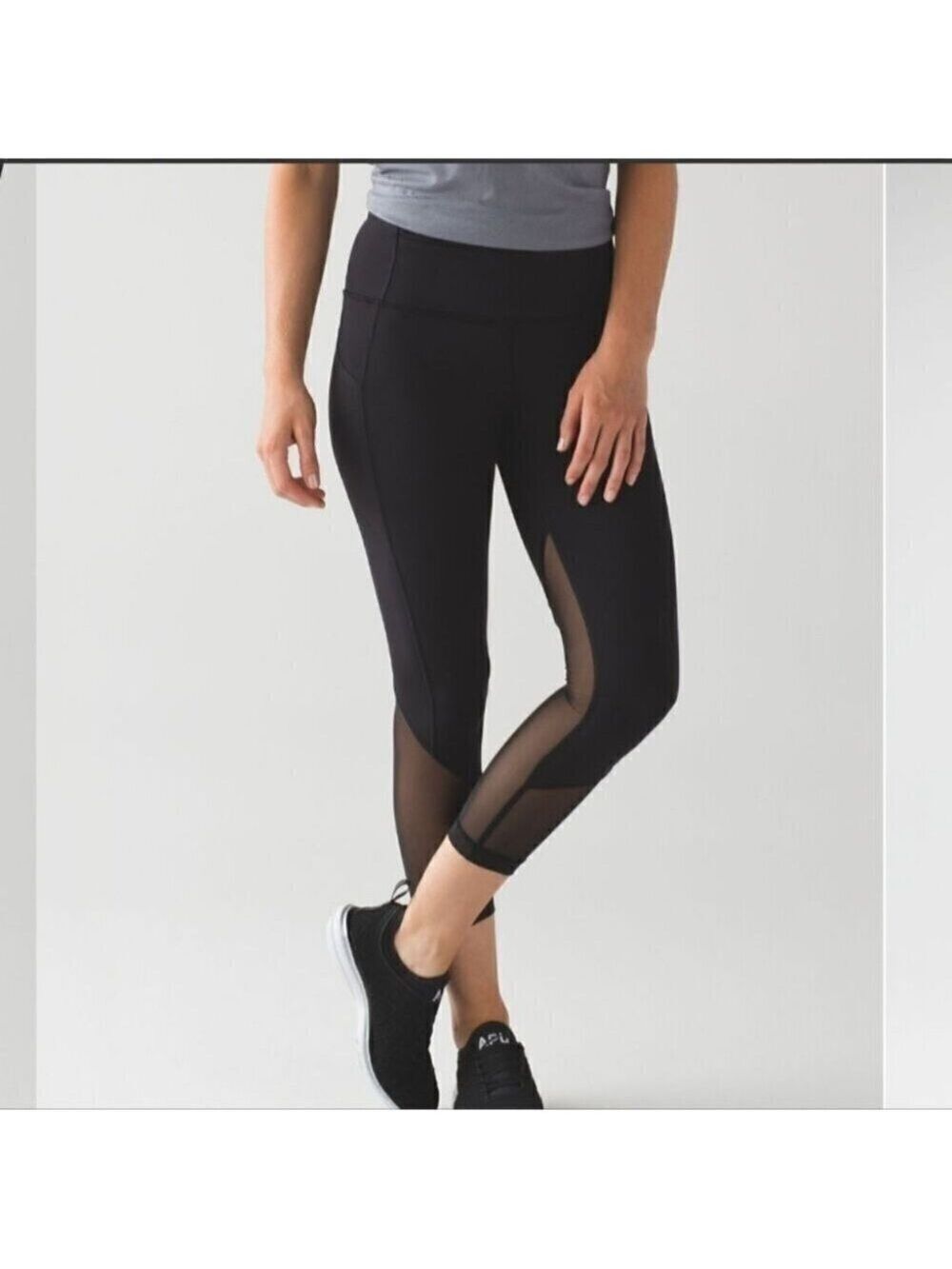 LULULEMON | Pace Rival Crop Marathon leggings black mesh sz 2